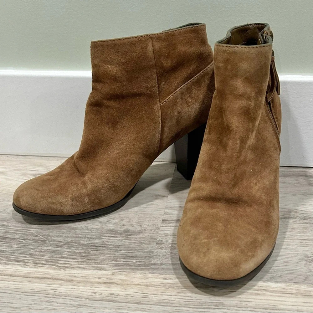 Cole Haan Davenport Bootie Brown Suede Leather Ankle Boots Block Heel Size 7.5